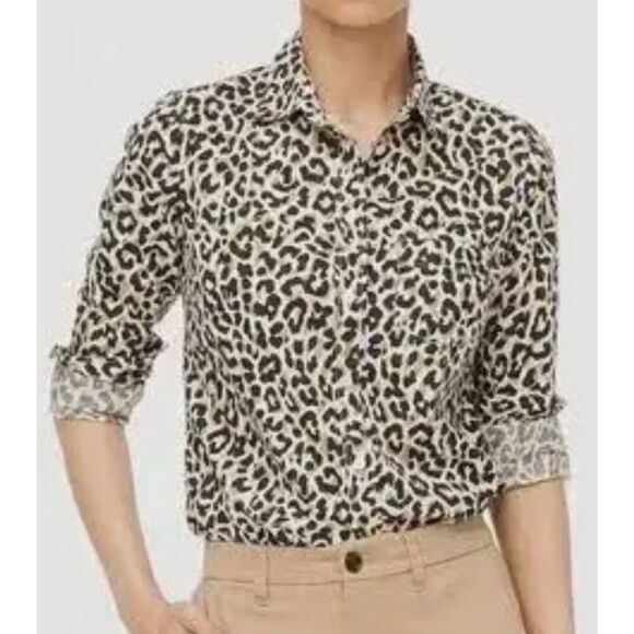 J.Crew Tops - J.Crew cotton leopard collared button down size small